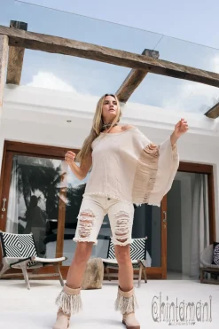 Asymmetric Ripped Top / Beige