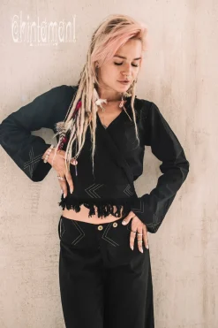 Atua Print Wrap Top / Black