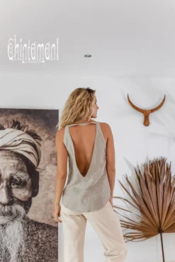 Backless Linen Top / Natural Gray