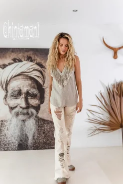 Backless Linen Top / Natural Gray