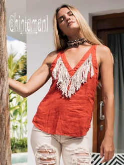 Backless Linen Top / Red Ochre