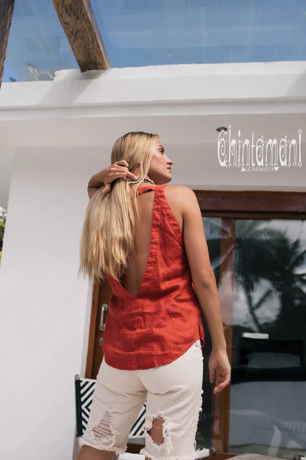 Backless Linen Top / Red Ochre