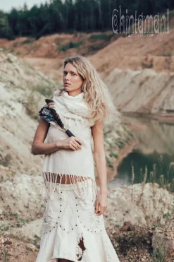 Bleached Denim Skirt / Off White