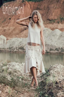 Bleached Denim Skirt / Off White