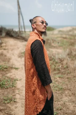 Block Print Vest Jacket / Rusty