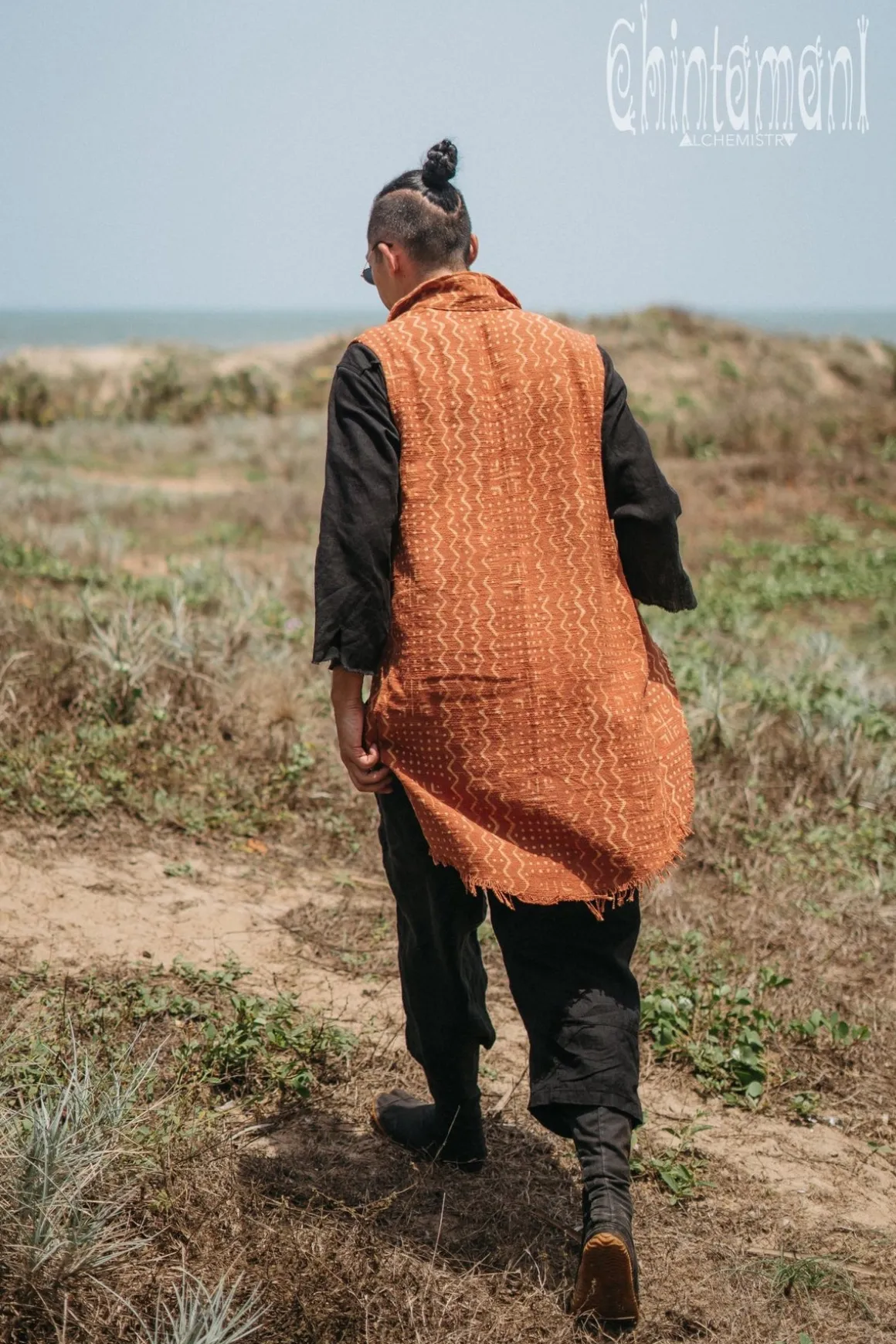 Block Print Vest Jacket / Rusty