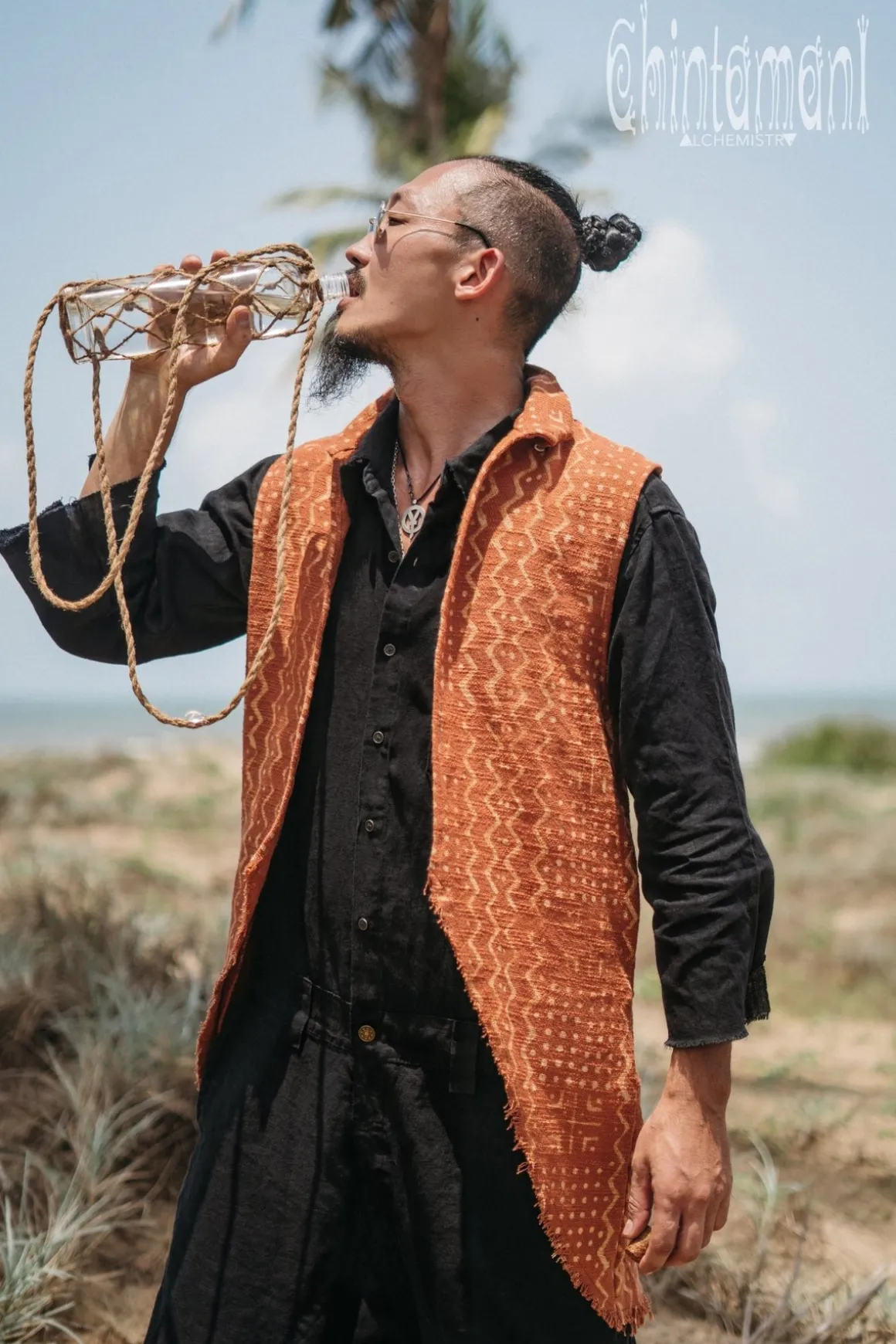 Block Print Vest Jacket / Rusty