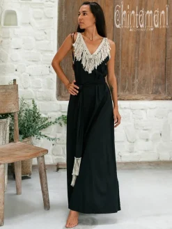 Boho Fringed Dress / Black
