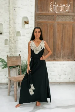 Boho Fringed Dress / Black