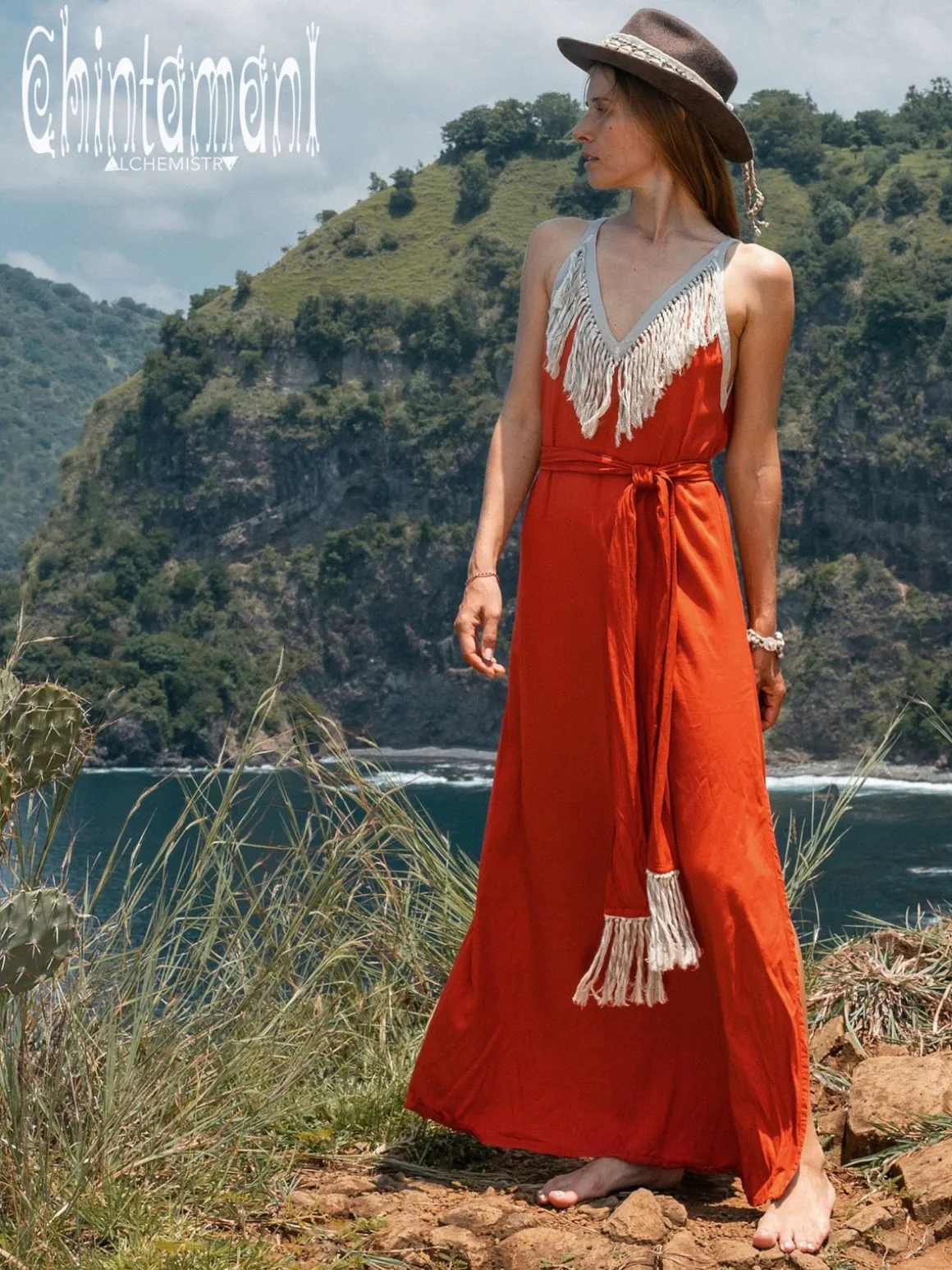 Boho Fringed Dress / Red Ochre