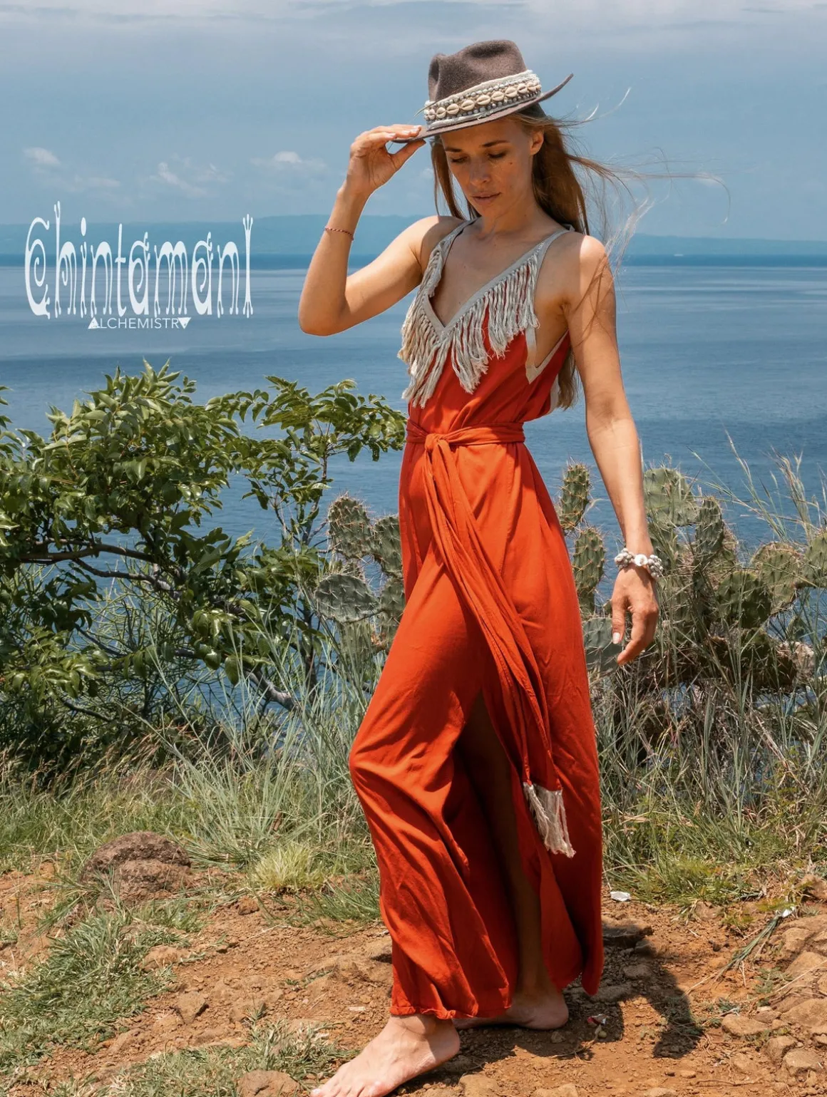 Boho Fringed Dress / Red Ochre