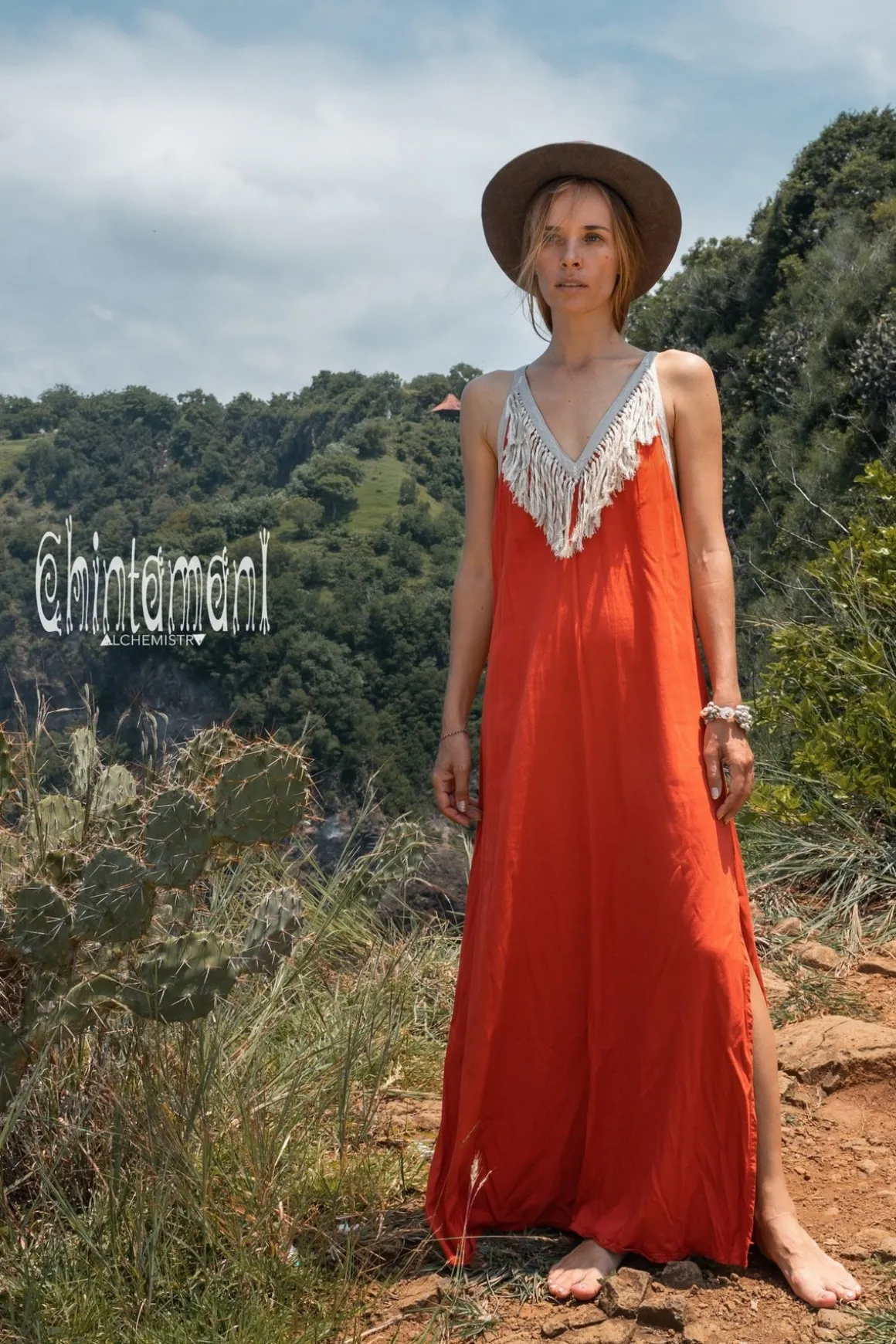 Boho Fringed Dress / Red Ochre