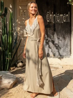 Boho Fringed Dress / Sage