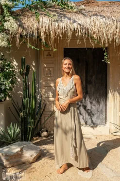 Boho Fringed Dress / Sage