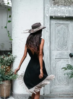 Corner Fringed Dress / Black