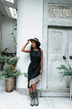 Corner Fringed Dress / Black