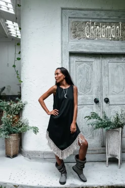 Corner Fringed Dress / Black