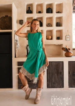 Corner Fringed Dress / Green