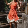 Corner Fringed Dress / Red Ochre