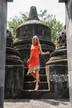 Corner Fringed Dress / Red Ochre