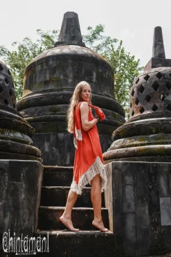 Corner Fringed Dress / Red Ochre