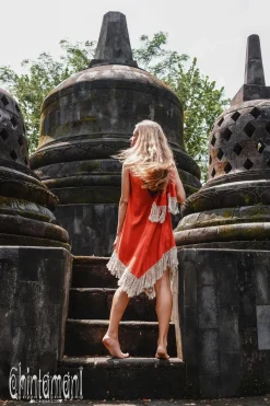 Corner Fringed Dress / Red Ochre