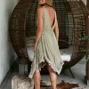 Corner Fringed Dress / Sage Green