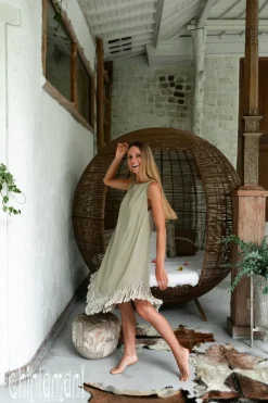 Corner Fringed Dress / Sage Green
