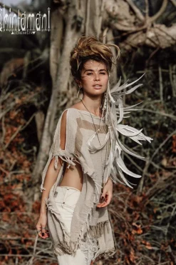 Cotton Poncho Top / Beige