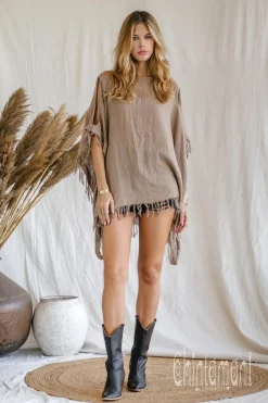 Cotton Poncho Top / Coffee