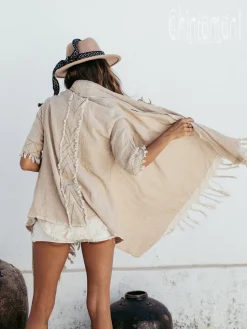 Cotton Sleeves Shawl / Beige