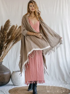 Cotton Sleeves Shawl / Coffee