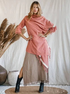 Cotton Sleeves Shawl / Pink