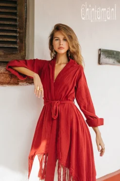 Cotton Wrap Cardigan / Red Ochre