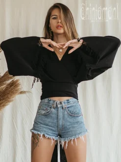 Cotton Wrap Top / Black