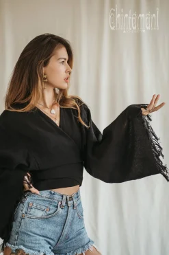 Cotton Wrap Top / Black