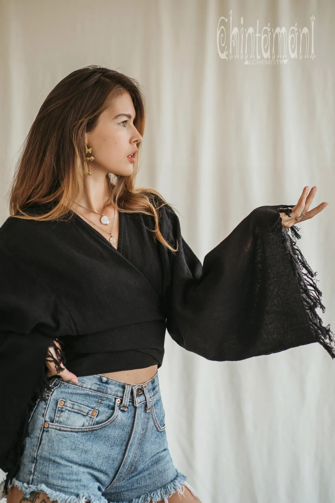 Cotton Wrap Top / Black