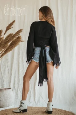 Cotton Wrap Top / Black