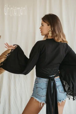 Cotton Wrap Top / Black