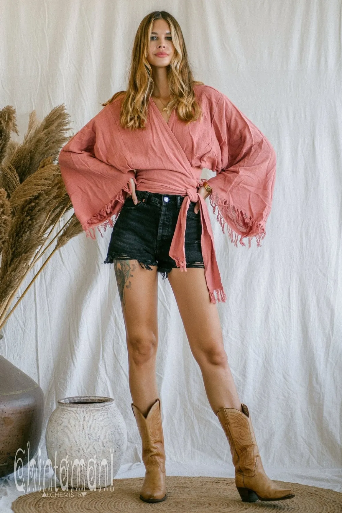 Cotton Wrap Top / Pink