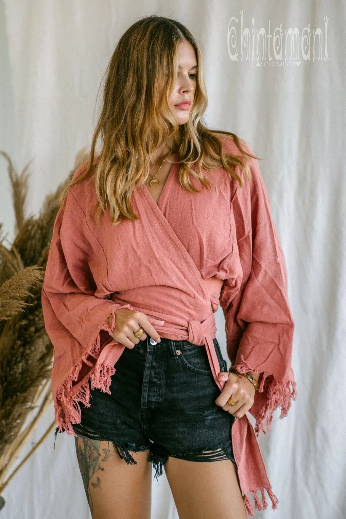 Cotton Wrap Top / Pink
