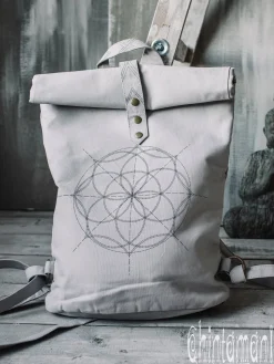 Flower RollTop Backpack / Light Gray