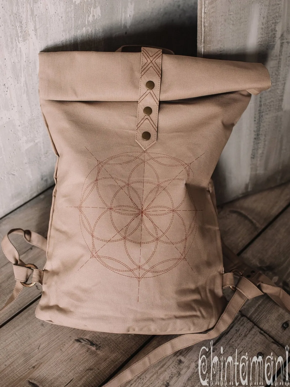 Flower RollTop Backpack / Beige