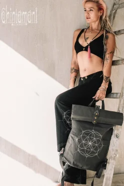 Flower RollTop Backpack / Dark Grey