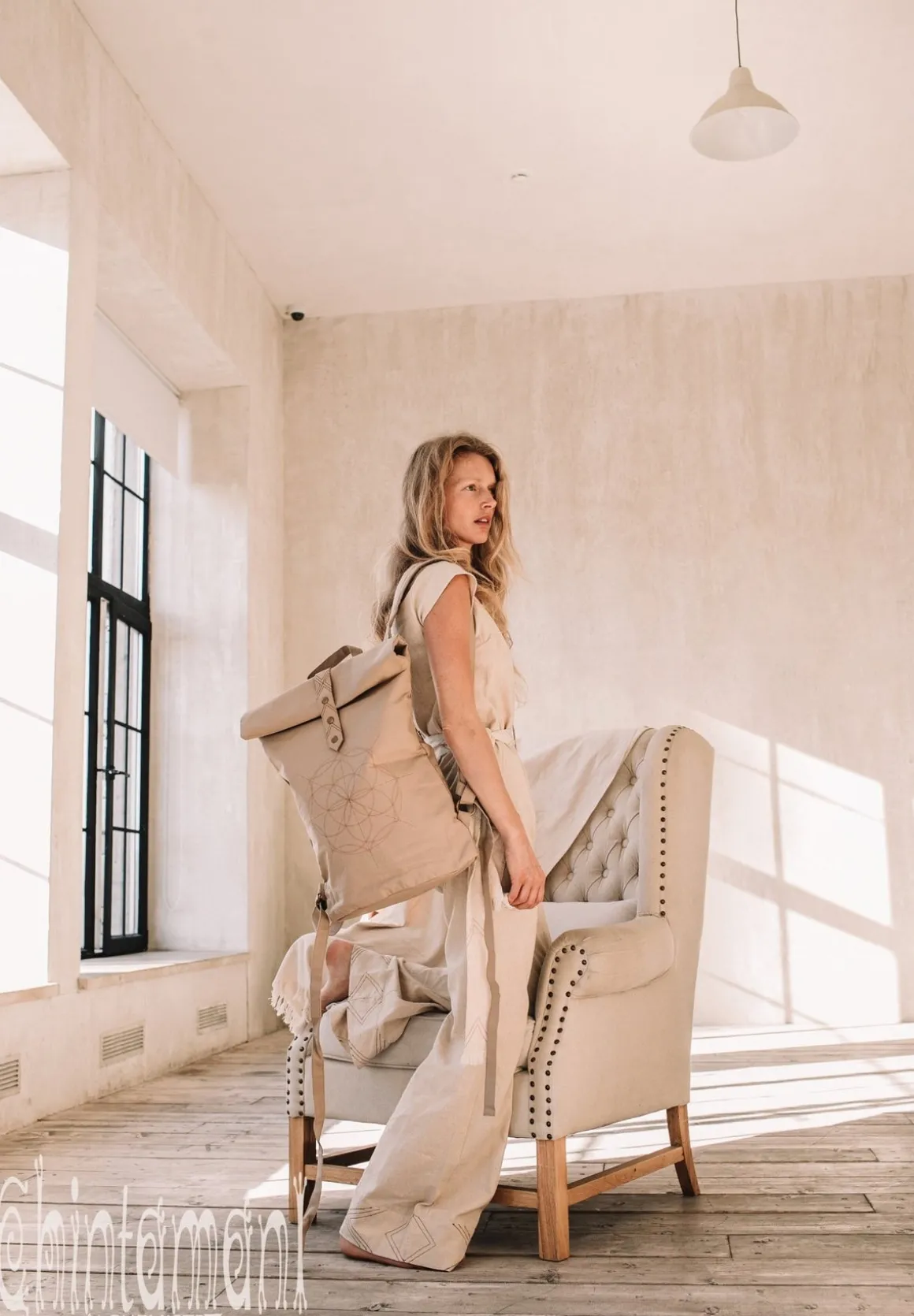 Flower RollTop Backpack / Beige