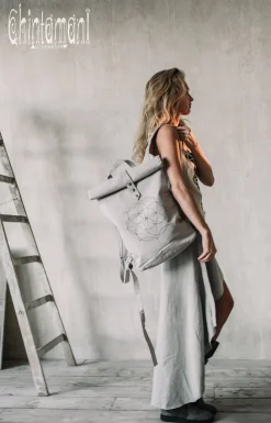 Flower RollTop Backpack / Light Gray