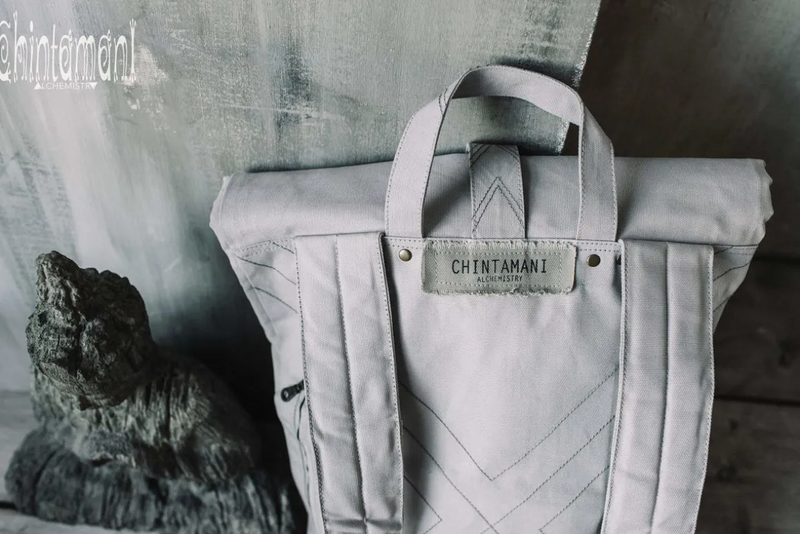 Flower RollTop Backpack / Light Gray