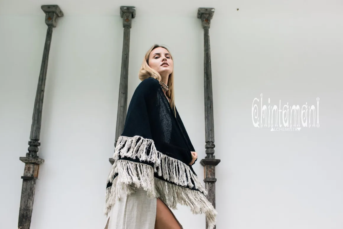 Fringe Boho Shawl / Black