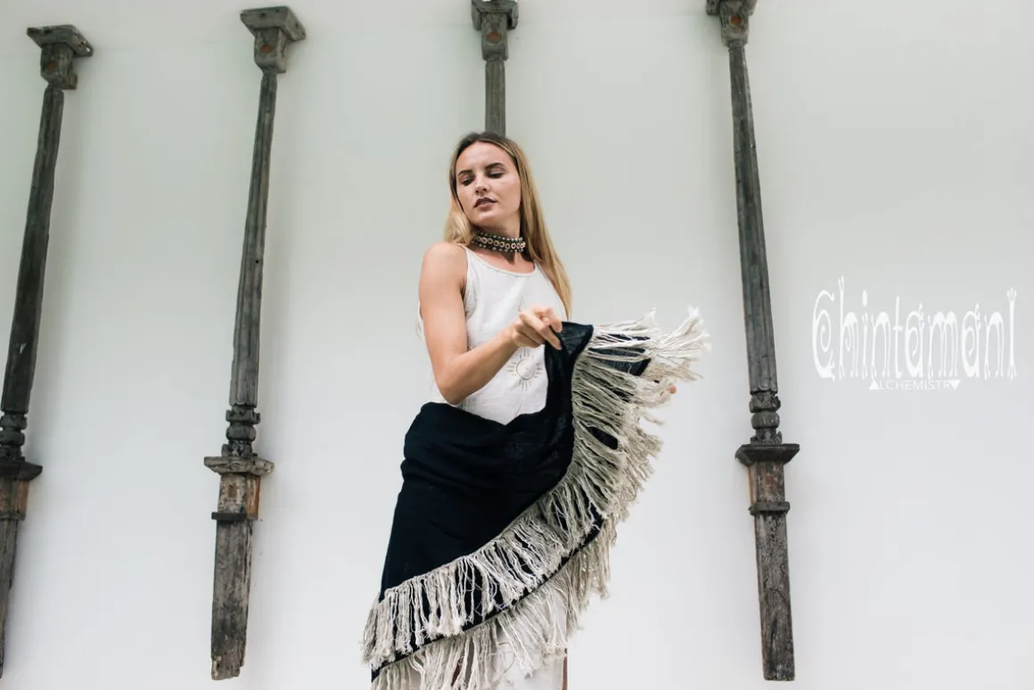Fringe Boho Shawl / Black