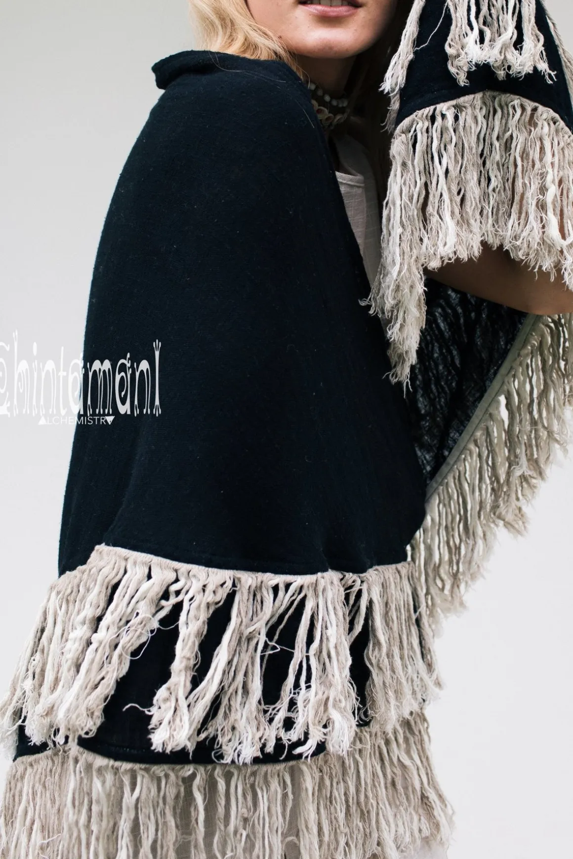 Fringe Boho Shawl / Black